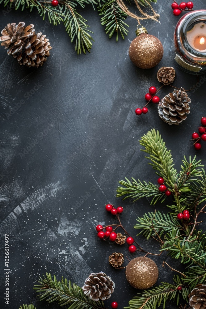 Poster flat lay of a christmas scene with clear copy space for creating custom cards.