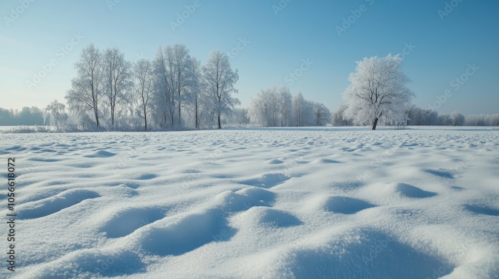 Poster stunning snow blanketed field featuring a dense layer of snow creating a serene and isolated winter 