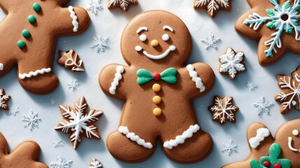 Christmas gingerbread house with festive cookies, Santa Claus, and snowman, a sweet winter wonderland