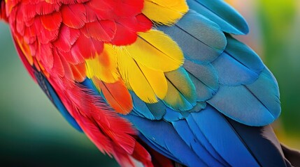 Fototapeta premium Close up of vibrant feather from a Scarlet macaw
