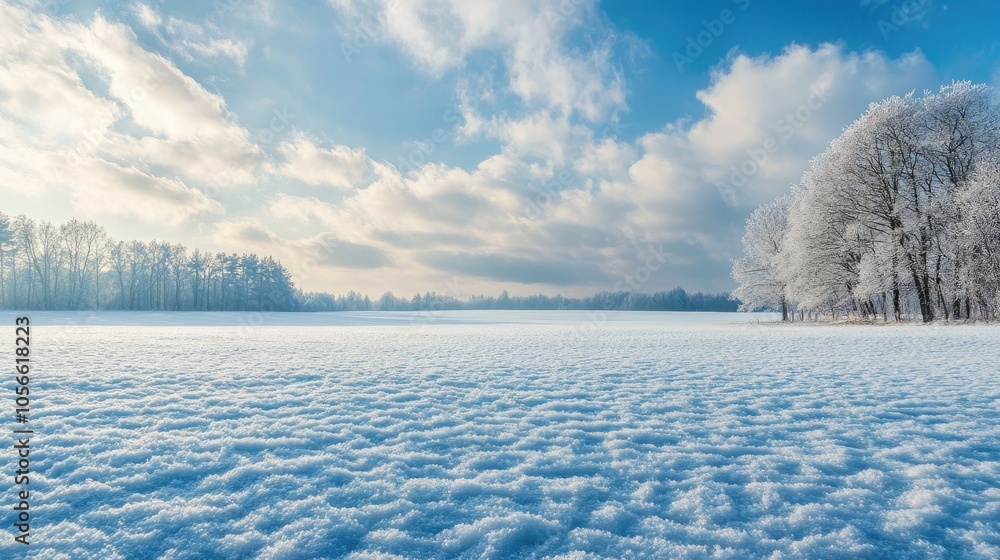Poster stunning snow blanketed field featuring a dense layer of snow creating a serene and isolated winter 