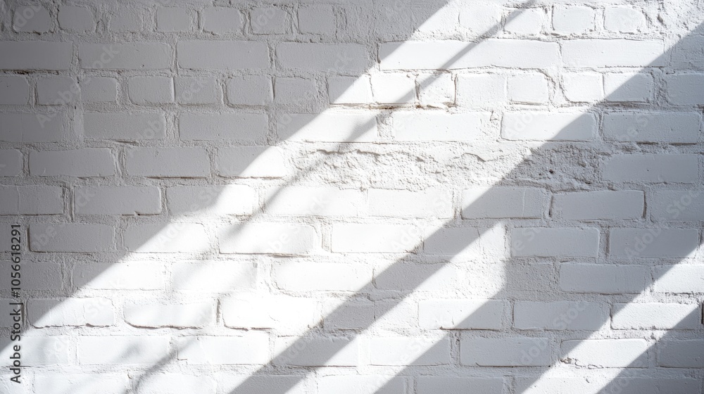 Poster white brick wall casting sunlight and shadows creating a textured background emphasizing minimalist 