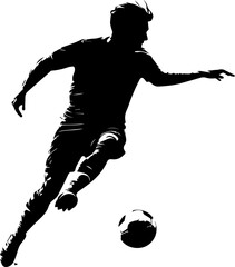 Football player kicking ball, isolated PNG silhouette. Soccer logo © KAMAPAN