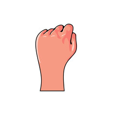 This vector illustration features a minimalist clenched hand with a realistic shadow and lighting effect. The design is simple with solid colors. 