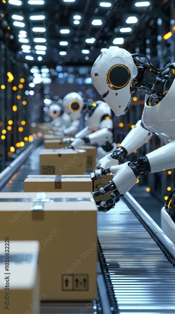 Poster robots working on a production line. ai.