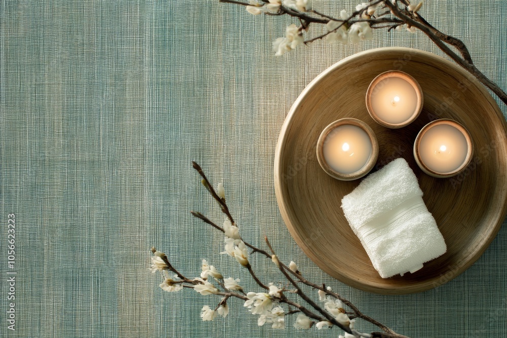 Poster peaceful spa setting arranged in a pleasing pattern.