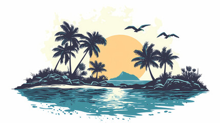 Tropical island paradise. Tropical Island Shoreline. Illustration