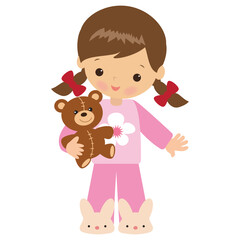 Cute little girl wearing pajamas vector cartoon illustration