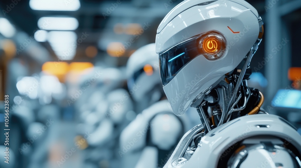 Poster futuristic robot in high-tech environment