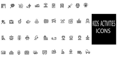 Set of 40 outline Kids activities icons. Toys kids line icons set.Vector illustration.