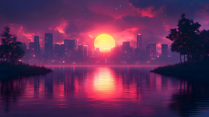 Fototapeta premium Sunset Cityscape Illustration