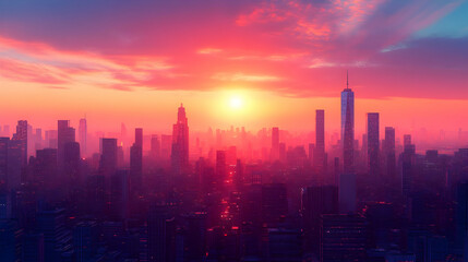 Cityscape Illustration - Sunrise Over Skyline