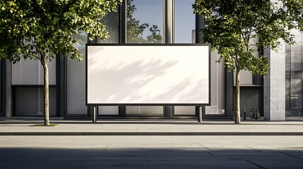 Large blank billboard on a city street in front of blur city