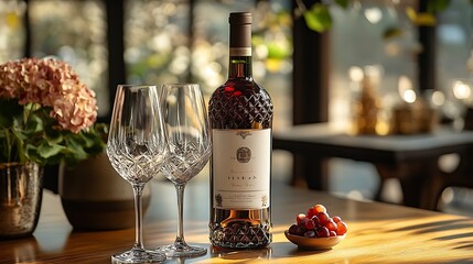 Elegant captures of wine bottles with crystal glasses in images