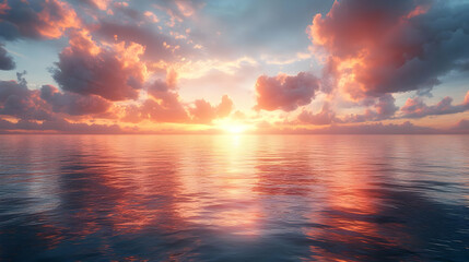 Obraz premium Ocean Sunset with Pink and Orange Clouds - Realistic Image