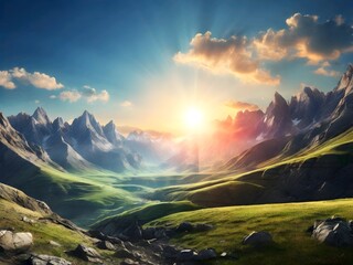 Beautiful Mountain Valley at Sunset