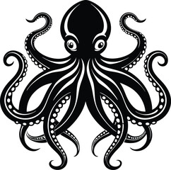 Octopus vector illustration black and white 