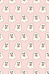 seamless pattern background with Halloween ghost and coffee cup