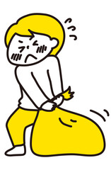 重いゴミ袋を一生懸命に運んでいる女性（2色）