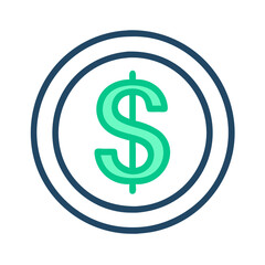 Obraz premium Dollar sign icon inside circular frame, green and blue