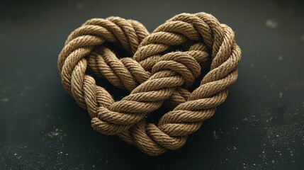 Fototapeta premium Heart Shape Made of Isolated Rope on Dark Background