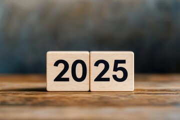 Wooden blocks showing the year 2025 on a rustic background