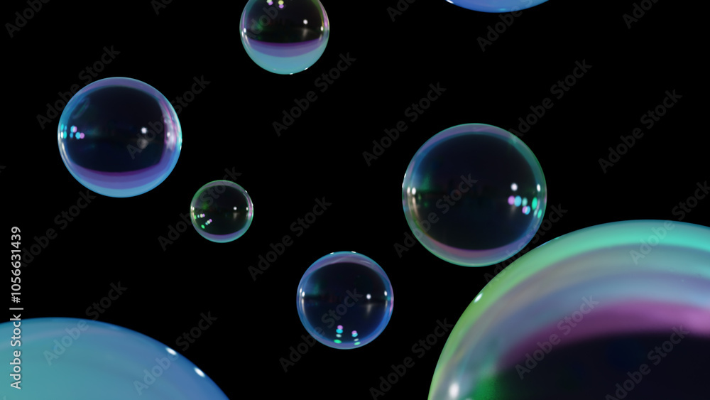 Aufkleber abstract liquid circles on a multi-color background with spacing. 3d design of a rainbow-colored sph