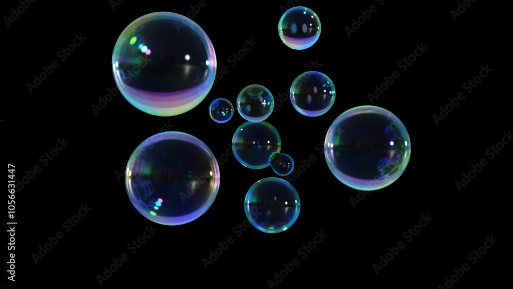 Aufkleber abstract liquid circles on a multi-color background with spacing. 3d design of a rainbow-colored sph