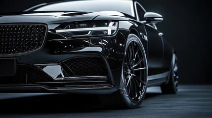 A luxury car parked on a dark background showcases its modern design and shiny clean lines, highlighting elegance and performance for high-end automotive advertising