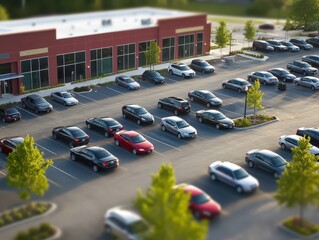A neatly organized car dealership lot displaying various vehicles ready for sale, highlighting attractive insurance options and promotions to entice potential buyers in a modern automotive environment