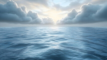 Obraz premium Ocean Water Background with Cloudy Sky Illustration