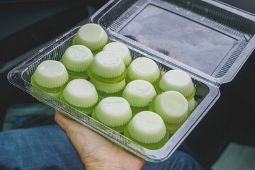 Box of Green Mochi Balls with Transparent Lid