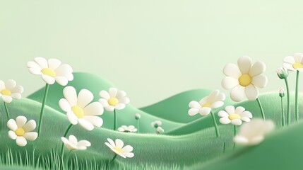 Cute 3D Illustration of Flowers in Green Landscape