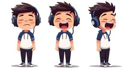 A cute little kid gamer character with a sneezing face, depicted as very short and chubby, exuding an adorable charm. This character features a fancy yet simple design, 