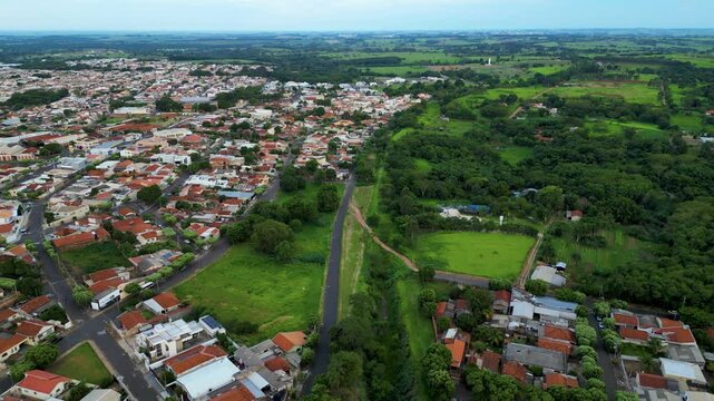 City of Dracena and the green rural area during sunset time - Dracena, SP, Brazil