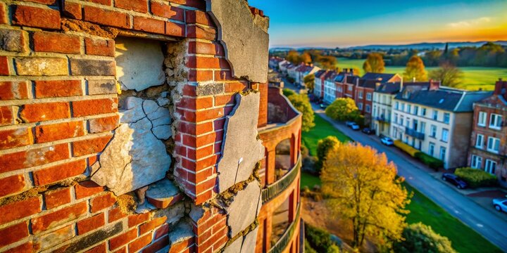 A haunting aerial portrait of a decaying brick structure.