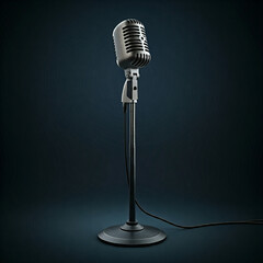 retro microphone of the stage. vintage mike with long stand in a colorful background. microphone...