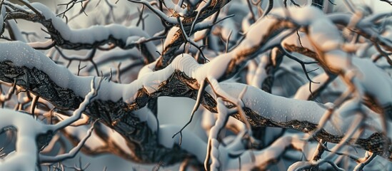 Intertwined Branches Of A Tree Covered With Snow
