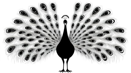 A realistic silhouette vector of a peacock, showcasing crisp, well-defined eyes and intricate detailing.