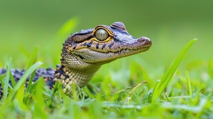 Obraz premium Baby Porosus Crocodile Among The Grass