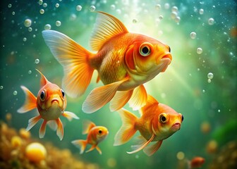 Beneath the waves, a vibrant tapestry of golden fish, a family united in harmony.