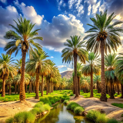 Obraz premium -lush-date-palm-trees-in-a-picturesque-oasis--