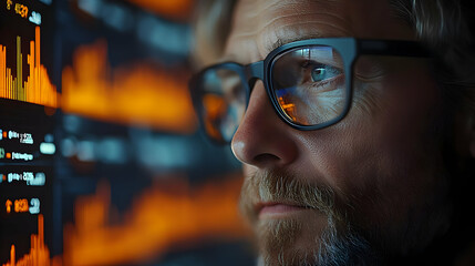 Fototapeta premium Man Looking at Data on Screen - Realistic Image
