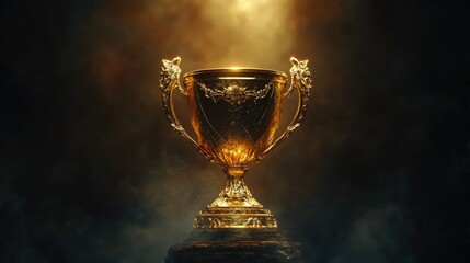 Gold championship trophy on a dark backdrop