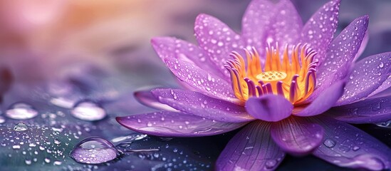 Violet Lotus With Many Of Water Drop Close Up Shot