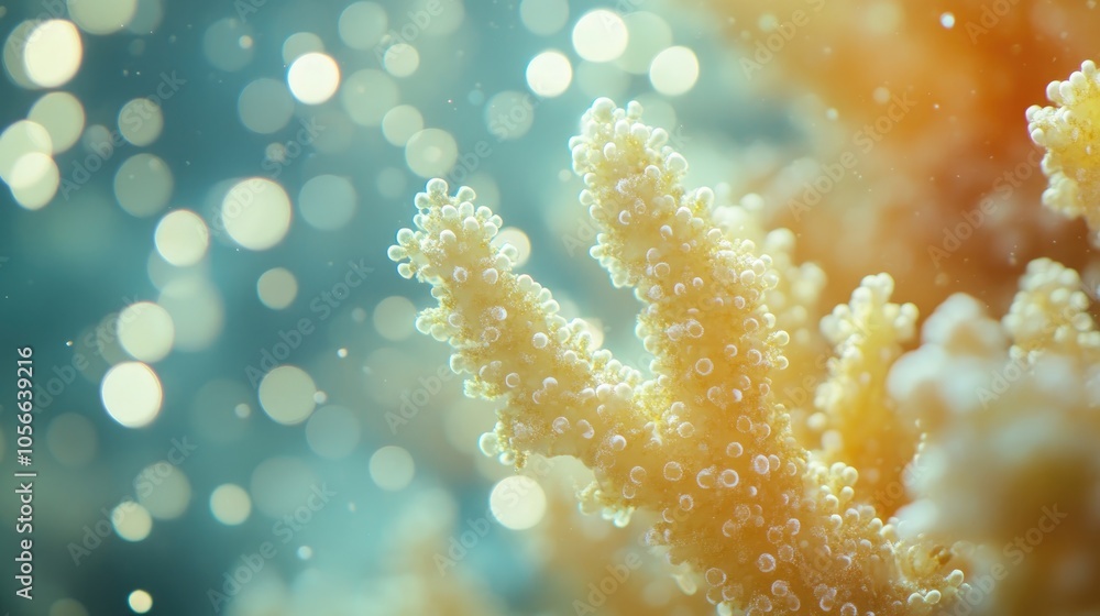 Poster glittering bokeh background texture with a bleached coral theme