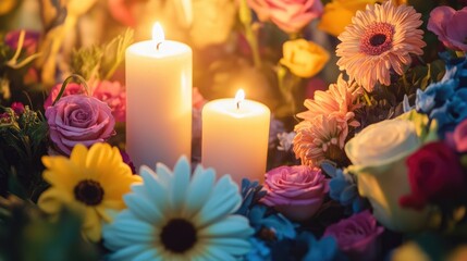 Tribute to the Fallen Heartfelt Music Festival Remembrance Featuring Floral Arrangements and Candles