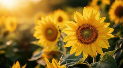 Bright yellow sunflowers in a sunlit summer meadow showcasing vibrant nature and floral beauty
