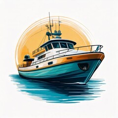 Boat transportation logo design in a flat art style