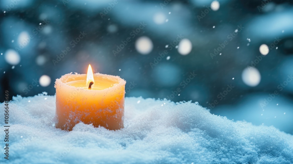 Aufkleber candle surrounded by snow with empty space for text